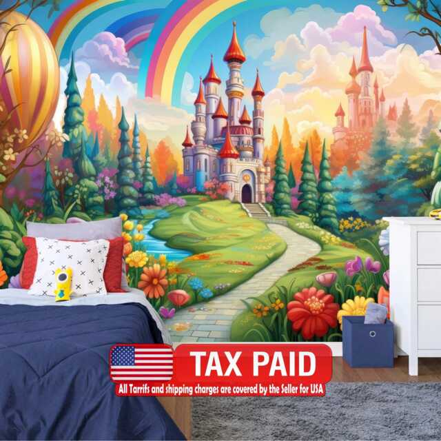 Colorful Princess Castle Wall Decal, Fantasy Removable Wallpaper Mural ...