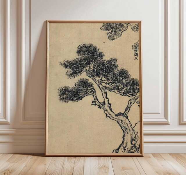Japanese Ink Tree Art Print - Zen Minimalist Wall Asian Landscape ...