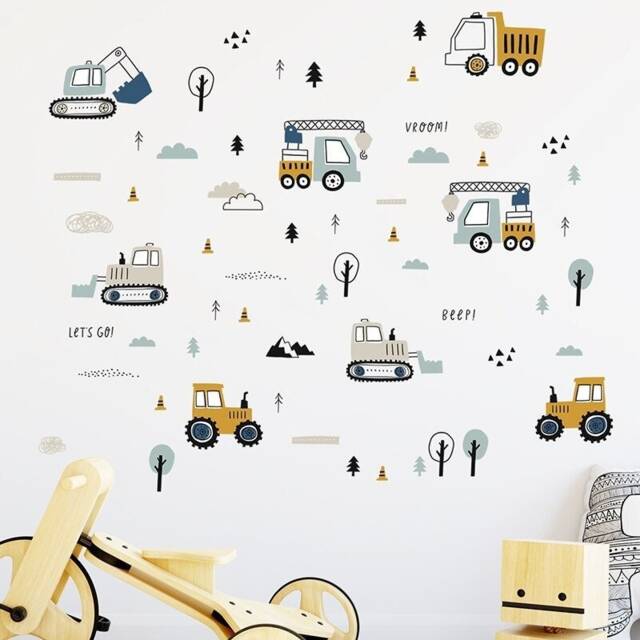Baby Room Stickers, Children's Wall Boy Sticker, Tractor, Backhoe ...