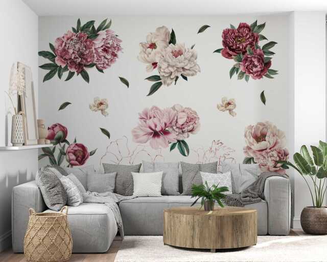 Peony Watercolor Floral Wall Stickers - Removable Decals For Bedroom ...