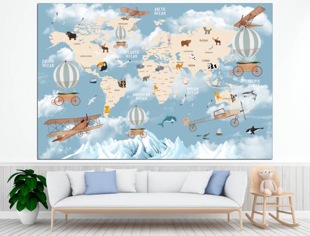 Kids Map Canvas Large Wall Art World World Print Room Nursery by Etsy ...