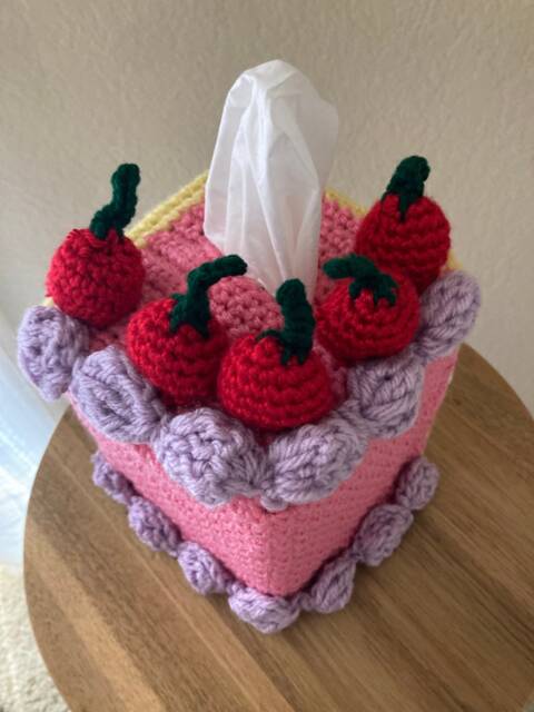 Crochet Tissue Box Cover Strewberry Cake - Cherry Topping Ready To Ship ...