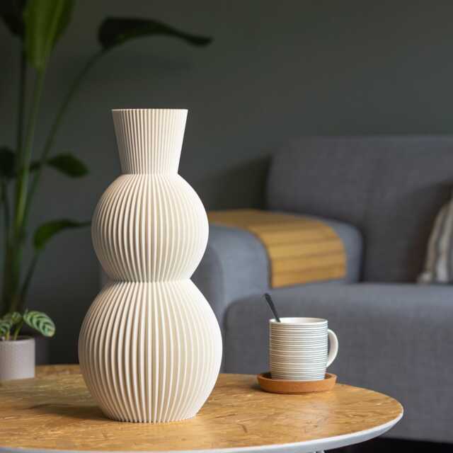 3D Printed Vase Nova Cream White, Striped Design For Mid Century Modern ... - Minimalist 3D Printed Decor
