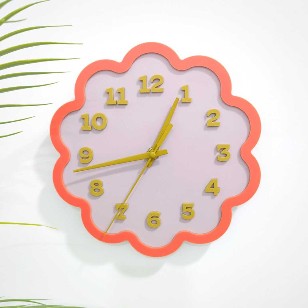 Framed Flower Layered Acrylic Wall Clock - Mauve & Papaya by Etsy