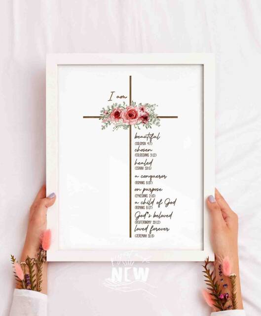 Am Cross Message Example Baptism Gift Girl, I Am, Cross Printable, Baby Girl Gift, Nursery Wall ...