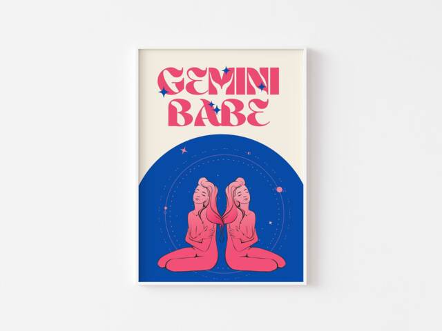 Gemini Star Sign Print - Gemini Babe, Zodiac Art, Colourful Astrology ...