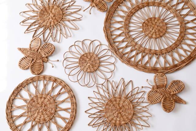 Wicker Wall Decor Hanging Flowers & Butterflies, Boho Nursery Basket by ...