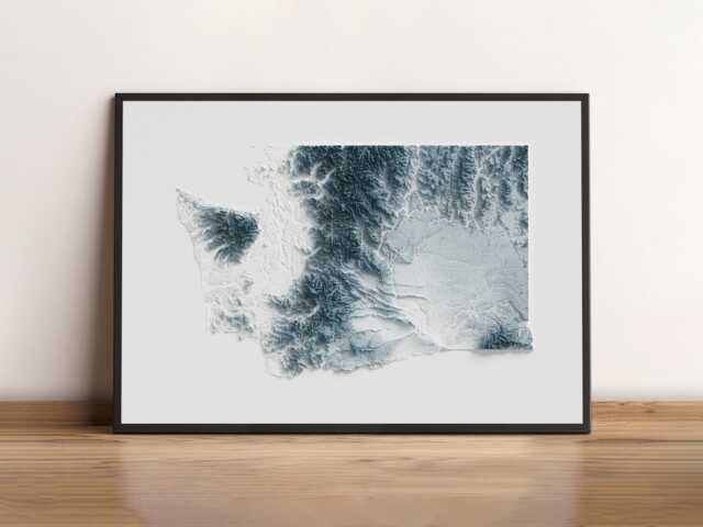 Washington State - Shaded Relief Map Natural Topography by Etsy ...