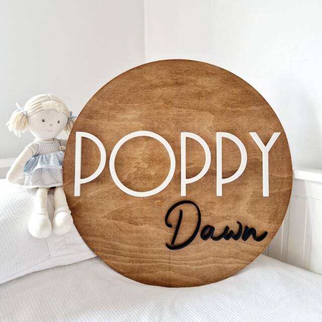 Round Wood Name Sign, Personalised Door Plaque, New Baby Photo Prop ...