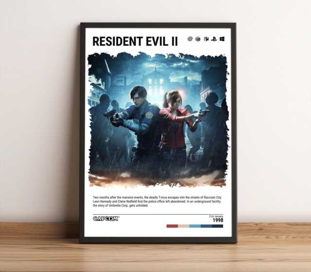 Resident Evil 2 Poster 1998 Video Game Art, Unframed Canvas Print by ...
