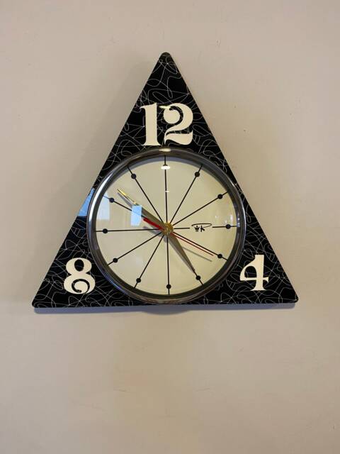 Handmade Triangular Formica Wall Clock Midcentury Atomic Naugahyde ...