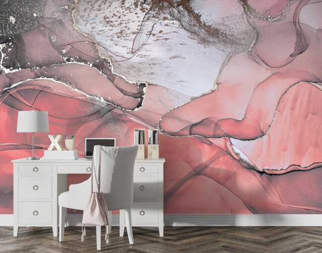 Pink Wall Mural Peel & Stick Abstract Watercolor Art Marble Wallpaper ...