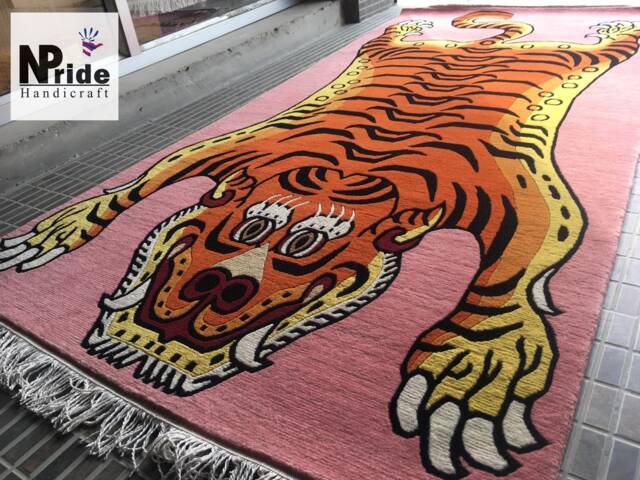 Tibetan Tiger Wool Rug Pink Orange Handknotted 3x6Ft Nepal