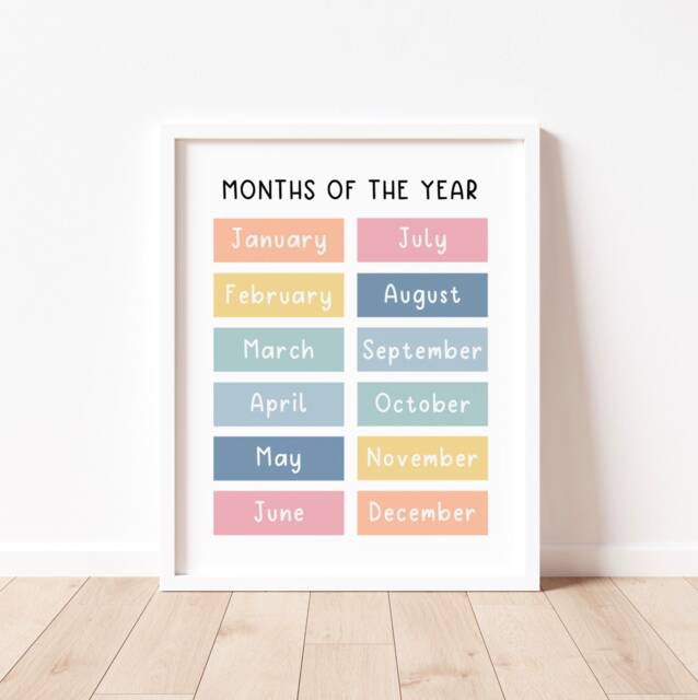 Months Of The Year Educational Print - Playroom Nursery Wall Art by ...