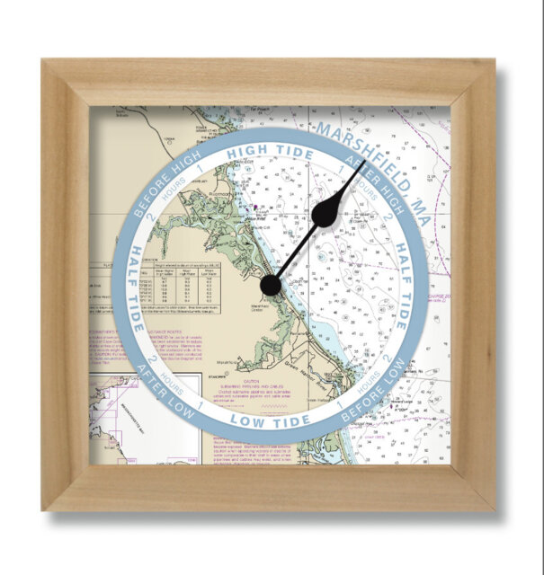 Marshfield, Massachusetts Tide Clock, Nautical Chart, Hang Or Stand