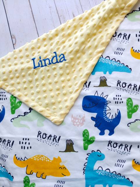 Dear Baby Gear Dinosaur Baby Blanket - Double Layer Minky, 40x30 Inches, Navy