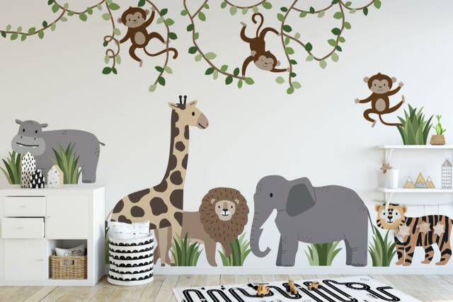 Jungle Animal Wall Decals Safari Nursery Decor, Repositionable Stickers ...