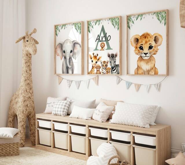 Personalised Safari Animal Nursery Prints Set Of 3 by Etsy | uFurnish.com