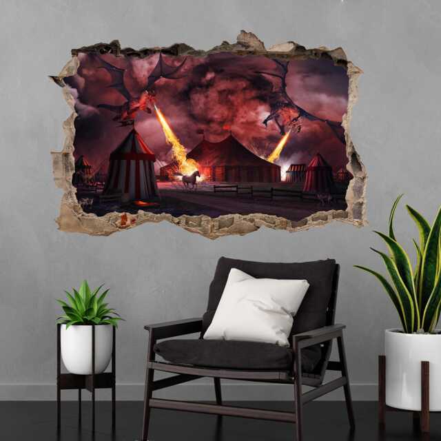 Fire Breathing Dragon Wall Sticker Decal - Fantasy Art Mural For Kids ...