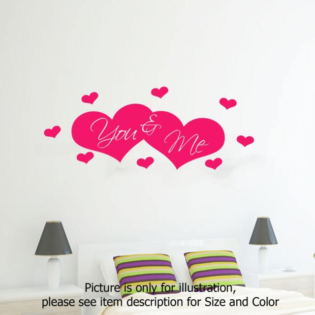 You & Me Love Heart Shape Bedroom Wall Vinyl Stickers Romantic Quote ...