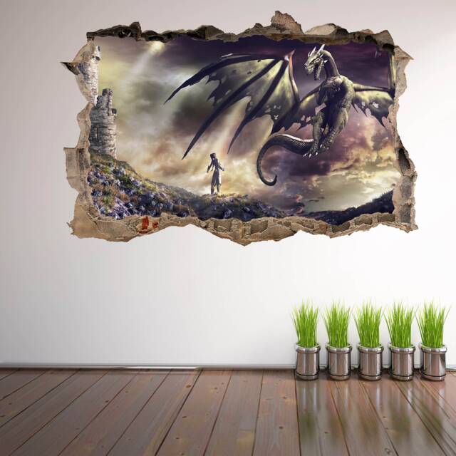 Dragon Fantasy Castle Wall Sticker Mural Decal Print Art Kids Bedroom ...