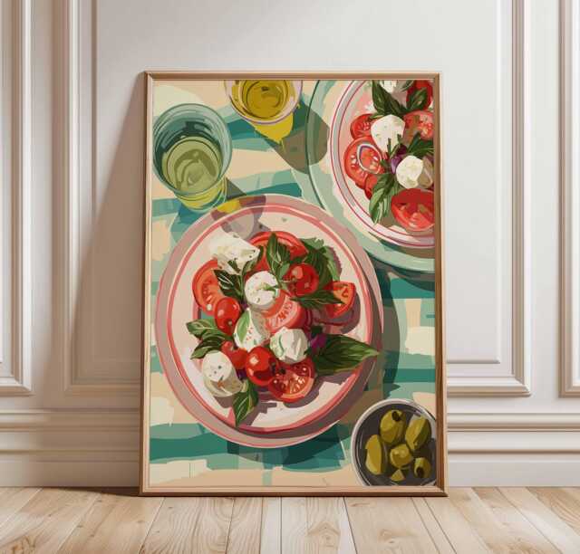 Caprese Salad Poster Print, Italian Kitchen Wall Art, Food Illustration ...