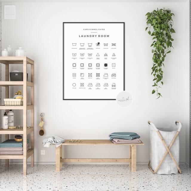 Laundry Care Symbol Guide Print, Washing Care, Guide, Kitchen & Utility ...