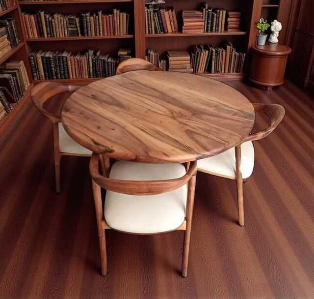 Handcrafted Round Walnut Dining Table Rustic Solid Wood Furniture by ...