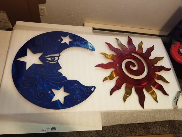Metal Wall Art Celestial Patio Decor Etsy Handmade Sun With Moon Plasma ...