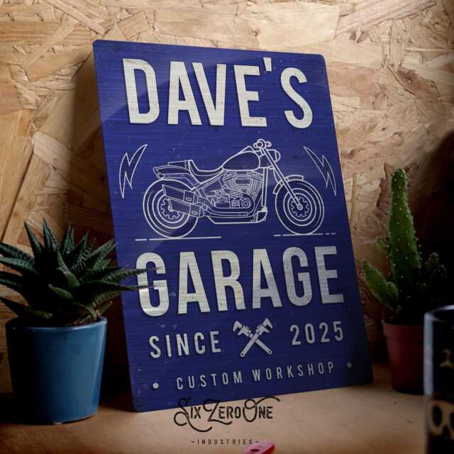 Personalised Motorbike Garage Metal Sign - Four Colours Available On ...