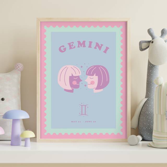 Children's Gemini Zodiac Print - Nursery Print, Astrology Colourful ...