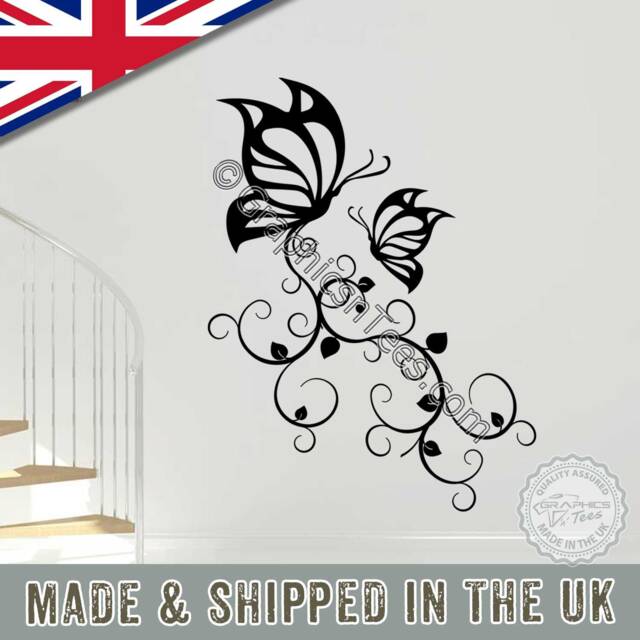 Butterfly Flower Vine Wall Stickers Living Room Bedroom Home Art Mural ...