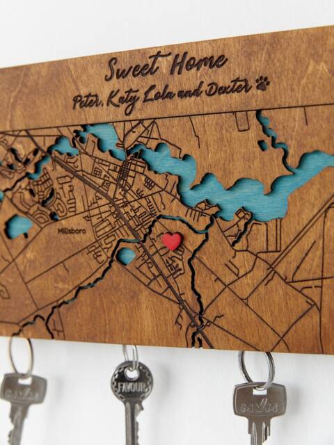 Personalized City Map Key Holder Magnetic Wall Decor, New Home Gift by ...