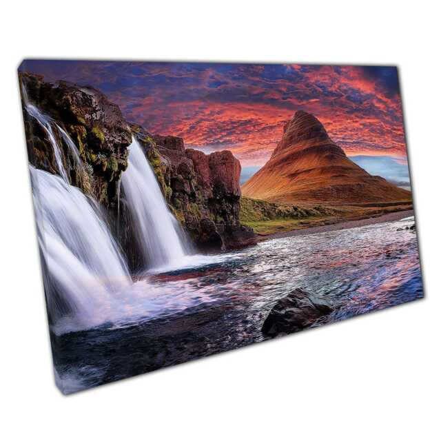 Kirkjufell Mountain Sunset Canvas Icelandic Waterfall Landscape Print ...
