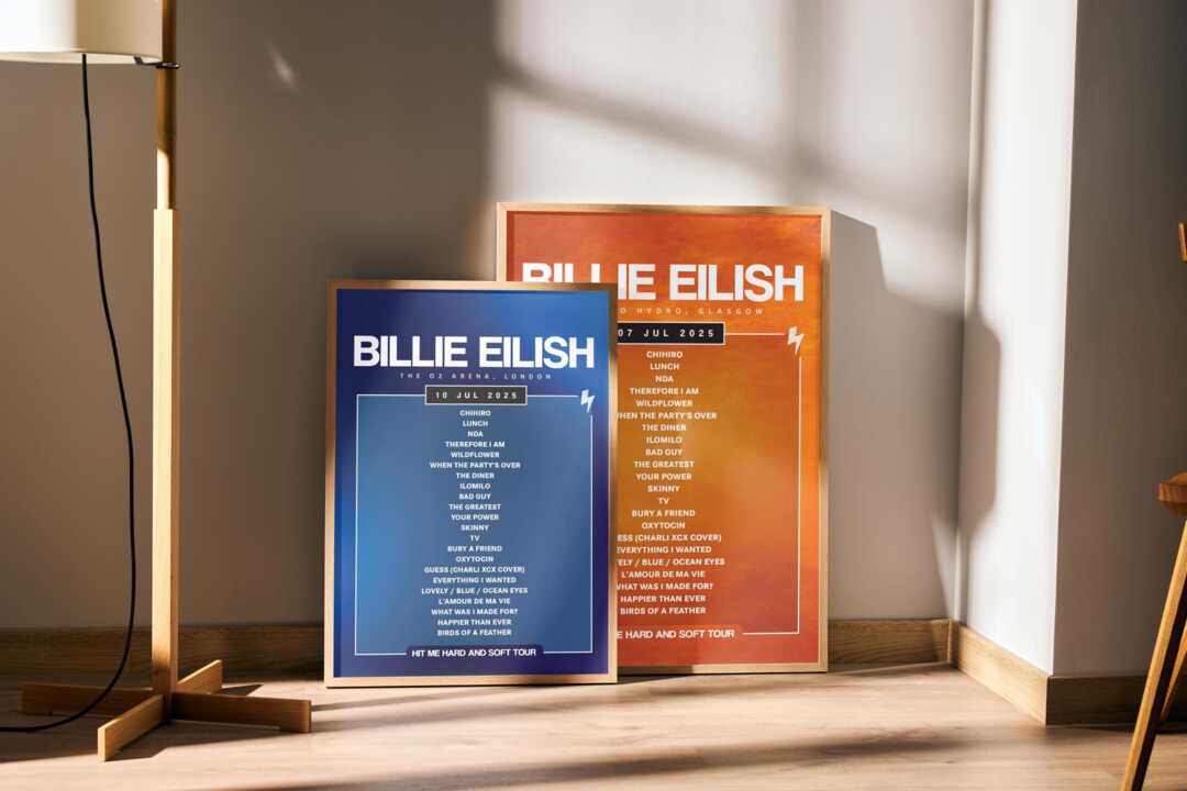 Billie Eilish 2025 UK Setlist Poster - Hit Me Hard & Soft Tour