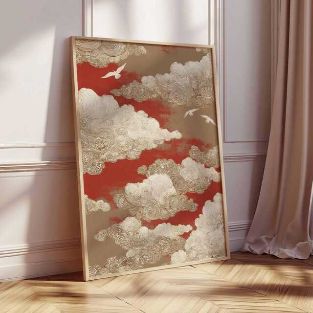 Crane in the Clouds.』silkscreen coat⑦ Crane birds and cloud with