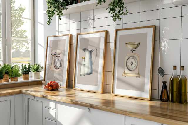 beige kitchen prints, dining room prints, set of 3,... Kitchen Prints Set Of 3 Wall Art Beige Farmhouse Cottage Decor Modern ...