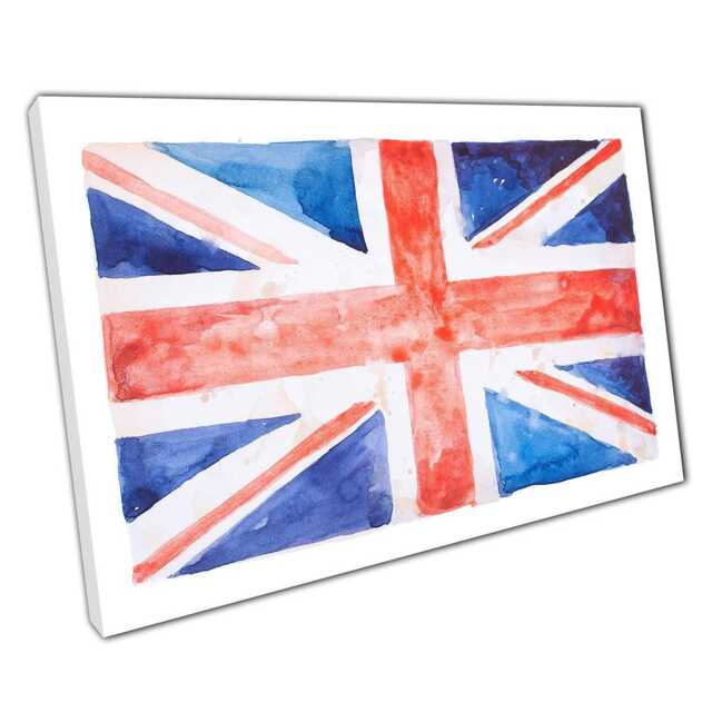 Union Jack Canvas Wall Art Print United Kingdom Watercolour Decor For ...