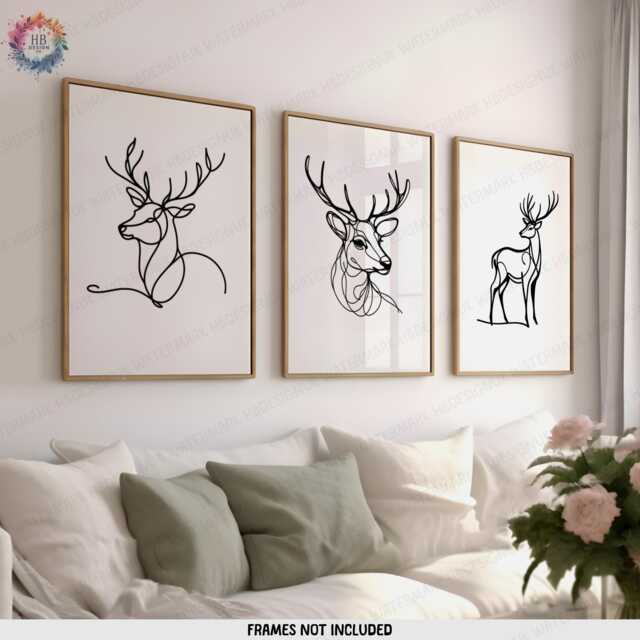 Minimal Stag Wall Art - Line Drawing Prints - Deer Artwork Modern Decor