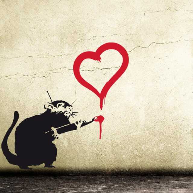 Banksy Rat Wall Decal Painting A Red Heart, Sticker Street Art