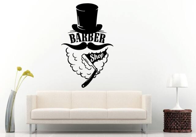 Barber Razor Sticker Barber Shop Hair Cutters Shaving Cream Strait Razor Mustage Top Hat ...