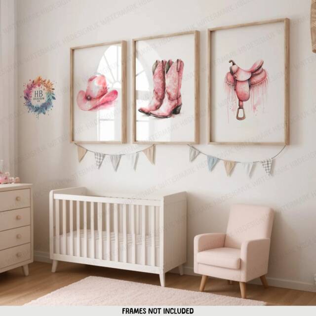 Pink Cowgirl Nursery Posters - Set Of 3 Prints - Girl Watercolour Wall ...