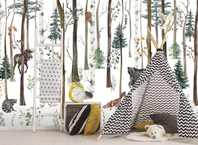 Watercolor Forest Animals Wallpaper Woodland Nursery Wall Mural by Etsy ...
