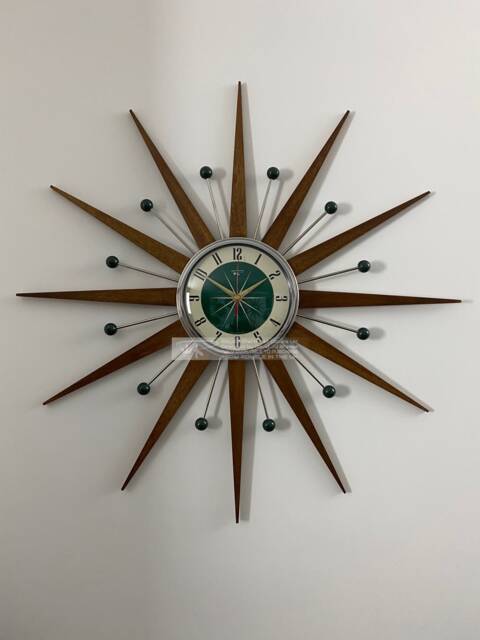 Royale Starburst Wall Clock Mid Century Modern Style Chrome Frame ...