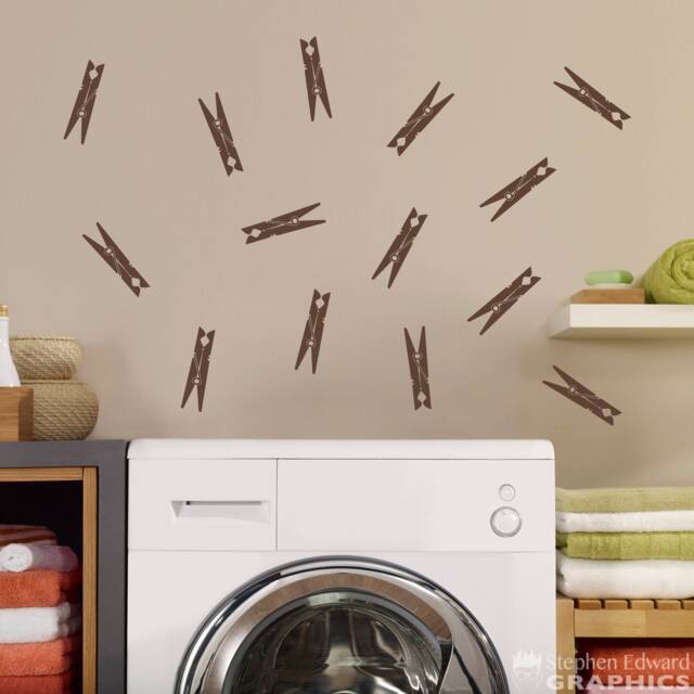 Clothespins Wall Decals Laundry Room Decor - Set Of 14 by Etsy ...