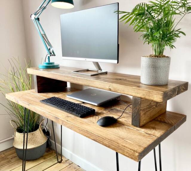 Desk Riser Shelf Setup Monitor Stand - Riser Desk Organiser Shelf Laptop Storage Computer Home ...
