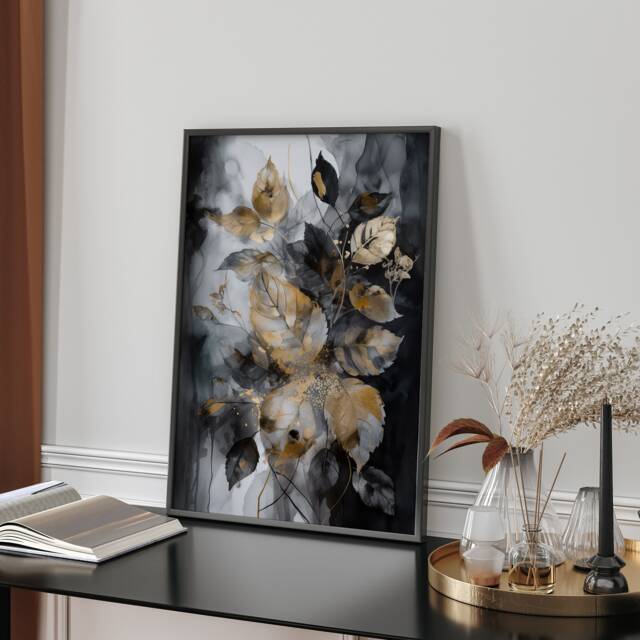 Black & Gold Leaves Wall Art Print And by Etsy