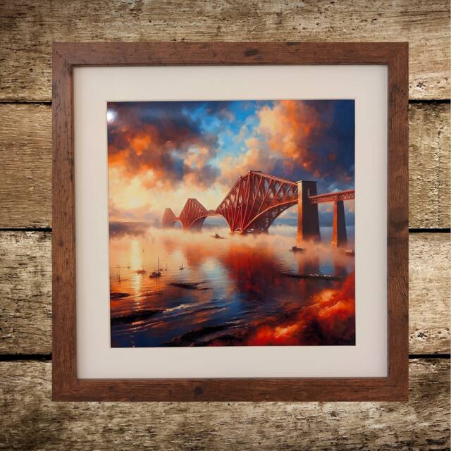 forth-bridge-art-print-scottish-highlands-rustic-oak-frame-10x10-by