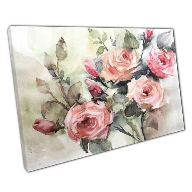 Blush Pink Rose Bouquet Watercolor Canvas Print - Elegant Floral Wall ...