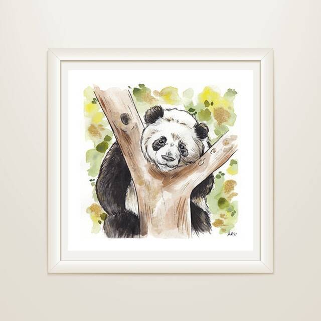 Panda Art Print - Gold, Embellished Prints, Giant Panda, Bear Art ...